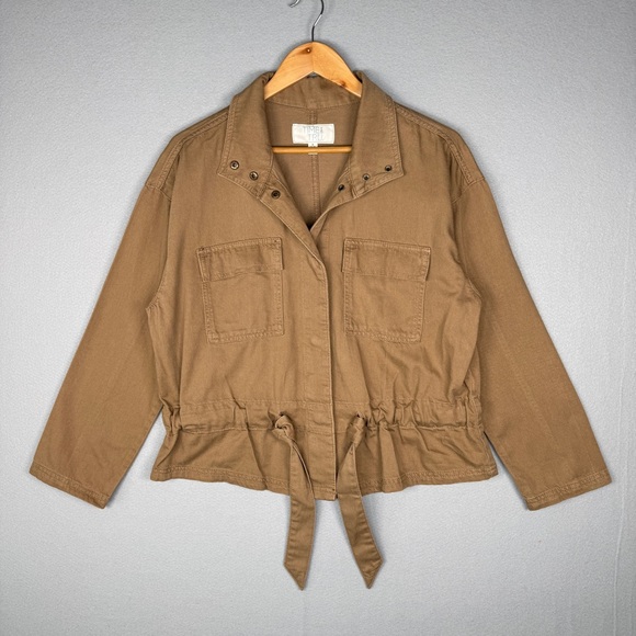 TIME AND TRU Utility Jacket S Brown Cropped Drop Shoulder Snap Front Casual - Picture 1 of 12